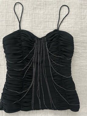 RARE Y2K Cache Black Ruched Draped Chain Top